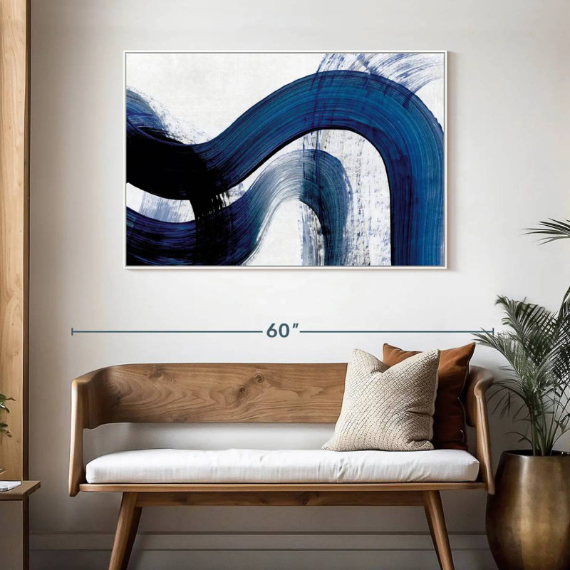 Blue Clota Curves, 46 po x 31 po, Cadre flottant blanc