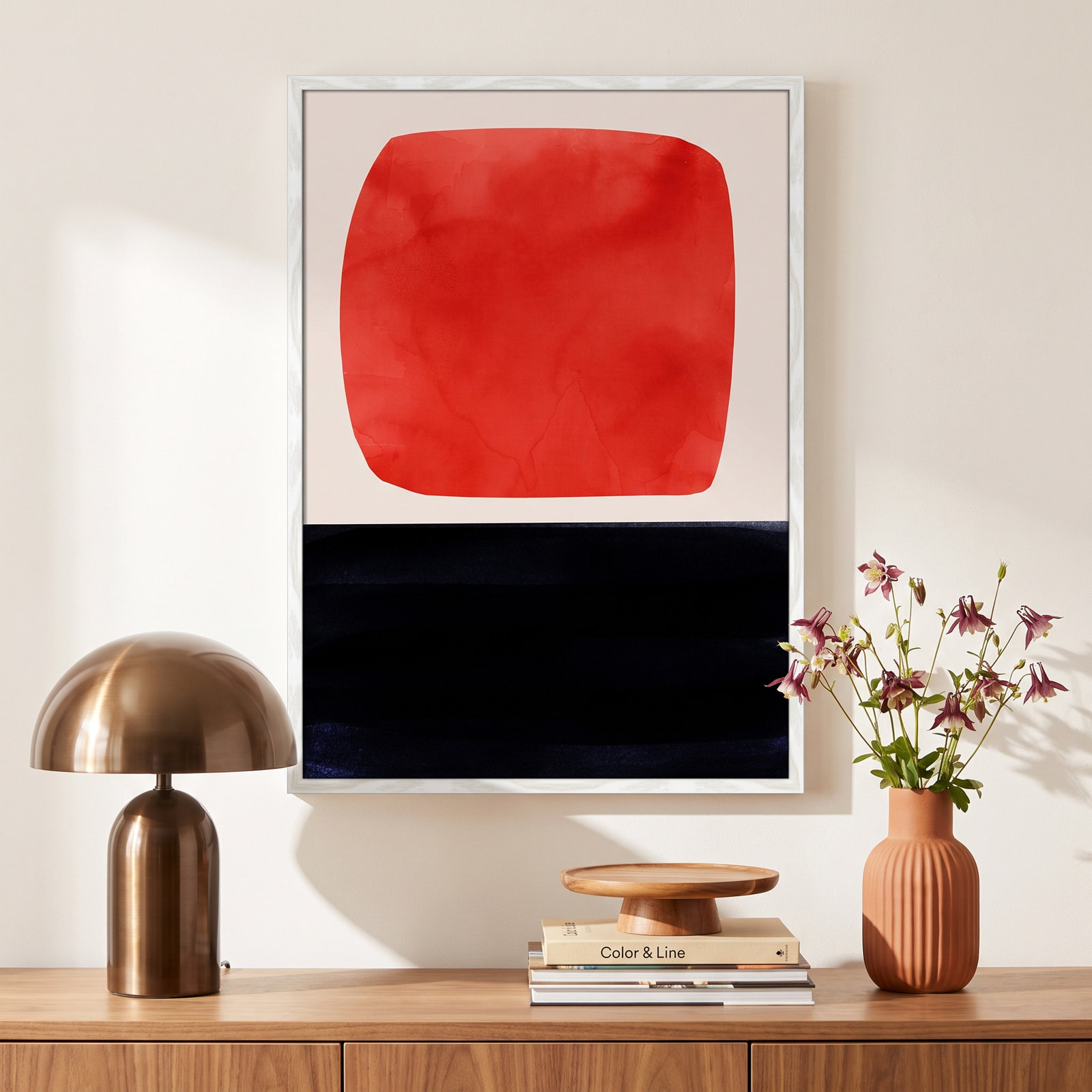 Boxed-Red Print by Aoibhne Hogan, 35.5" H x 25.5" W x 0.75" D, White Wood Grain Paper