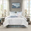 Édredon 100% coton pour grand lit, matelassage bleu à motif de coquillages de rêve, comprend un édredon, une jupe de lit et 2 taies décoratives, coton blanc, atmosphère relaxante et rembourrée