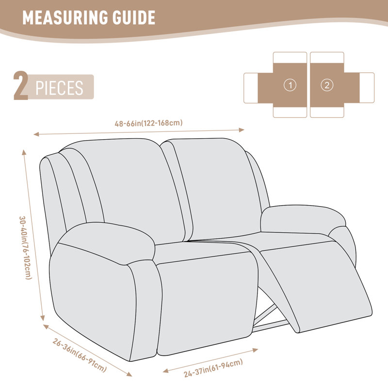 Wald 2 Seats Jacquard Recliner Chair Covers Furniture Protector Recliner Slipcovers With Elastic Bottom For Kids Pets