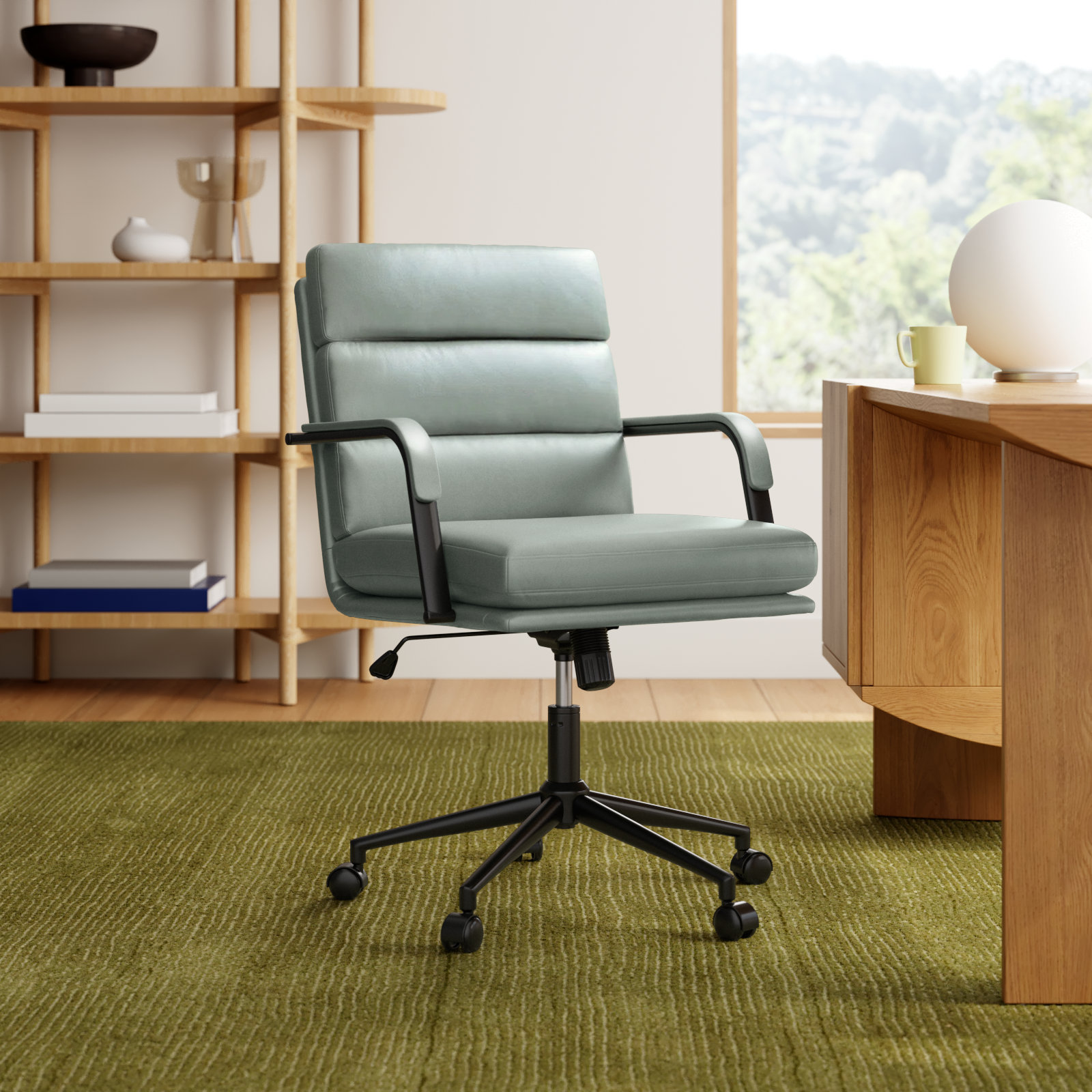Anagrace Leather Office Chair with Lumbar Support, Sage Pebbled Faux Leather