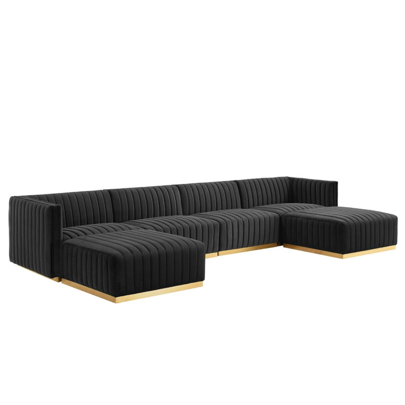 Modway Conjure Channel Tufted Upholstered 6-Piece Sectional Sofa, Black Velvet