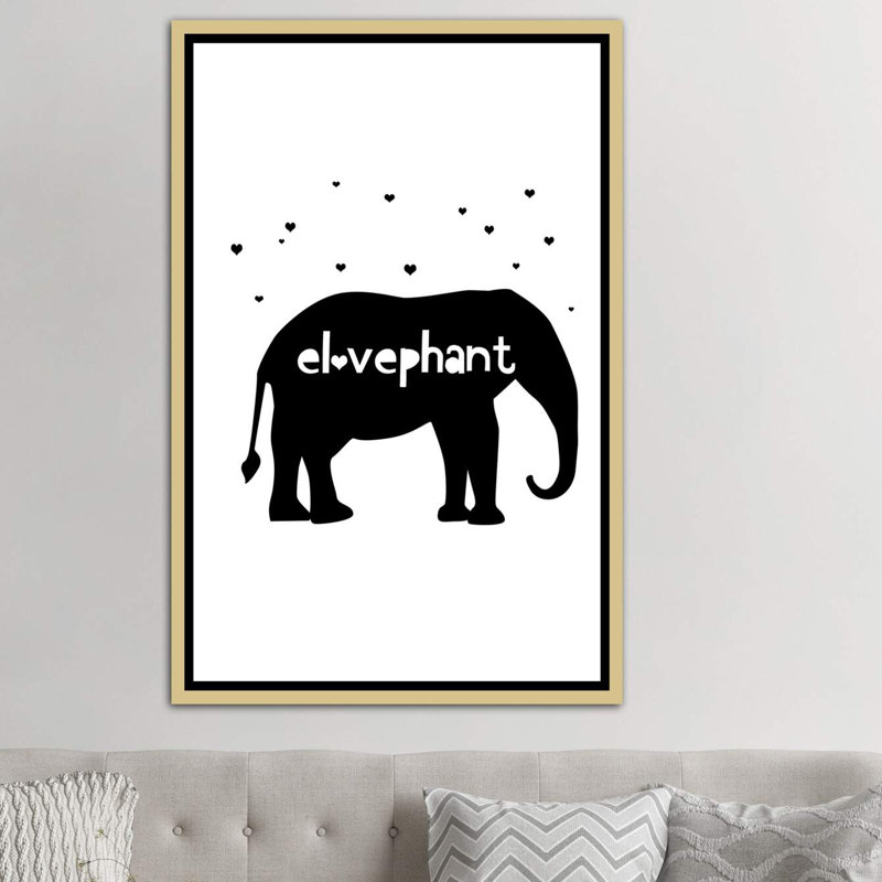 Éléphant, art sur toile, H 60 po x l 40po x P 1,5 po, Toile encadrée d'or