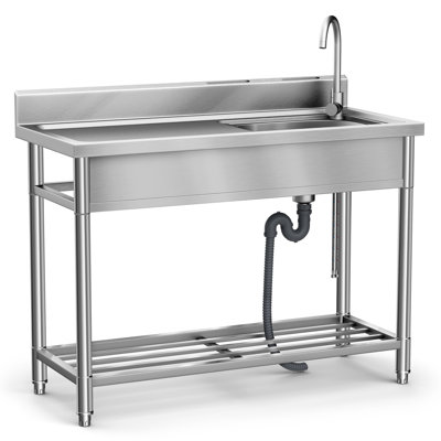  39" 304 SUS Stainless Steel Utility Sink, Freestanding Single Laundry Sinks for Laundry room, Workshop, Garage, Courtyard, Kitchen
