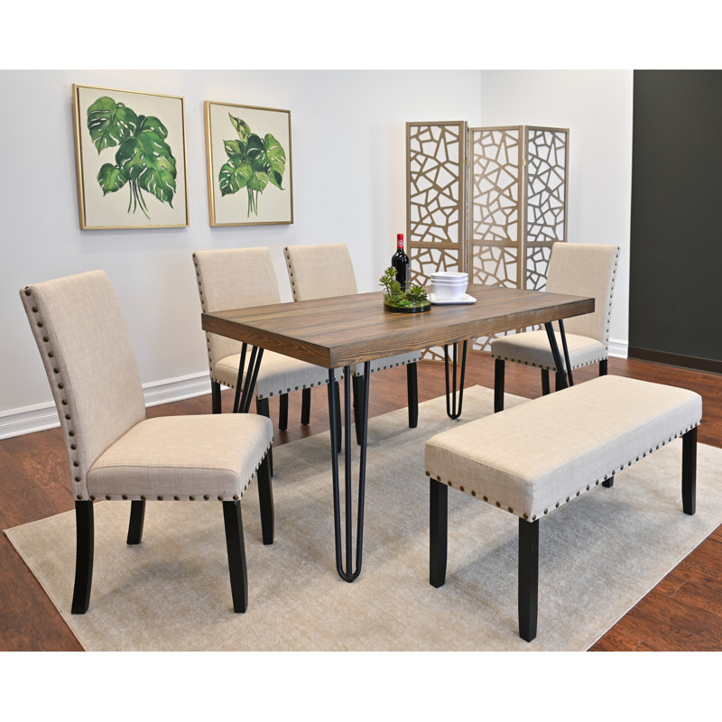 Ensemble de table de salle à manger, table de salle à manger avec chaises, Beige