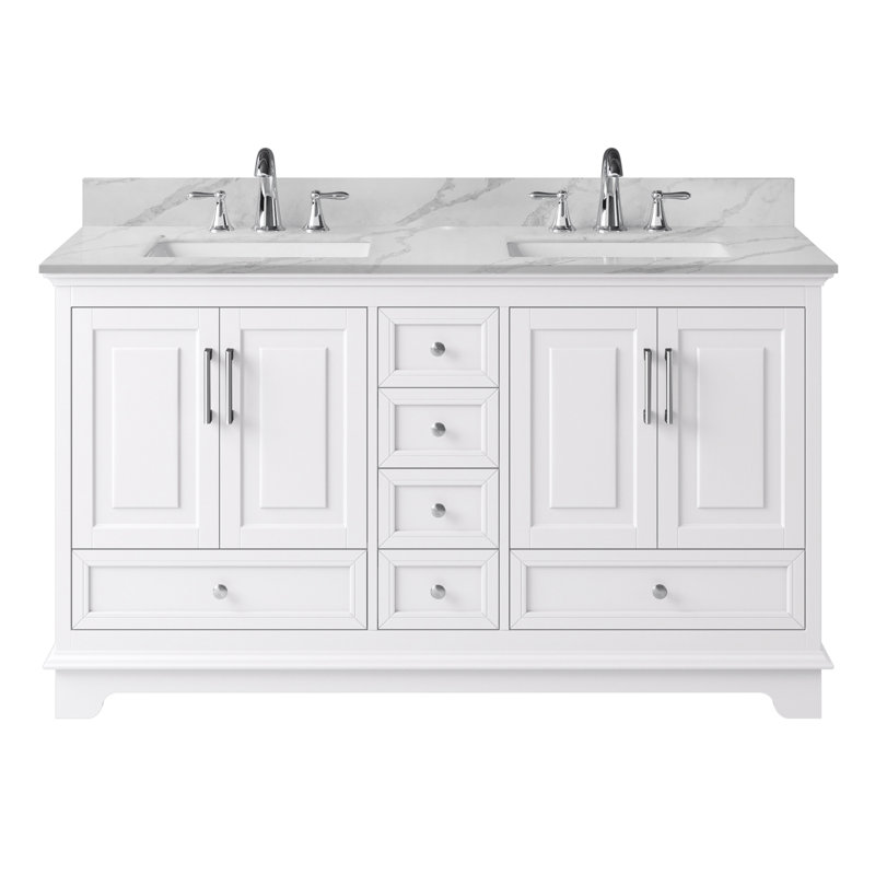 Meuble-lavabo 60 po Cianfero, Blanc / veine grise, Gris