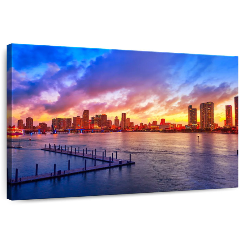 Coucher de soleil éclatant à Sir Sir Miami, H 20 po x l 30 po
