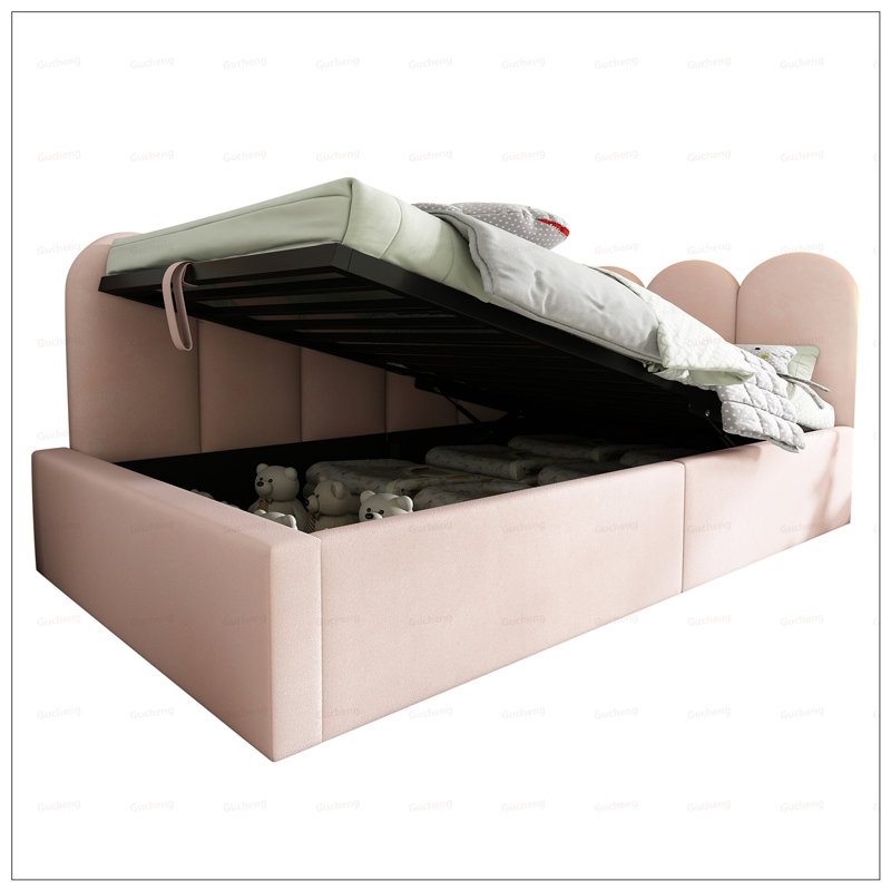 Upholstered Daybed with Hydraulic Storage, Twin Size, Velvet Fabric, Metal Slatted Frame, Space-Saving Design, Pink