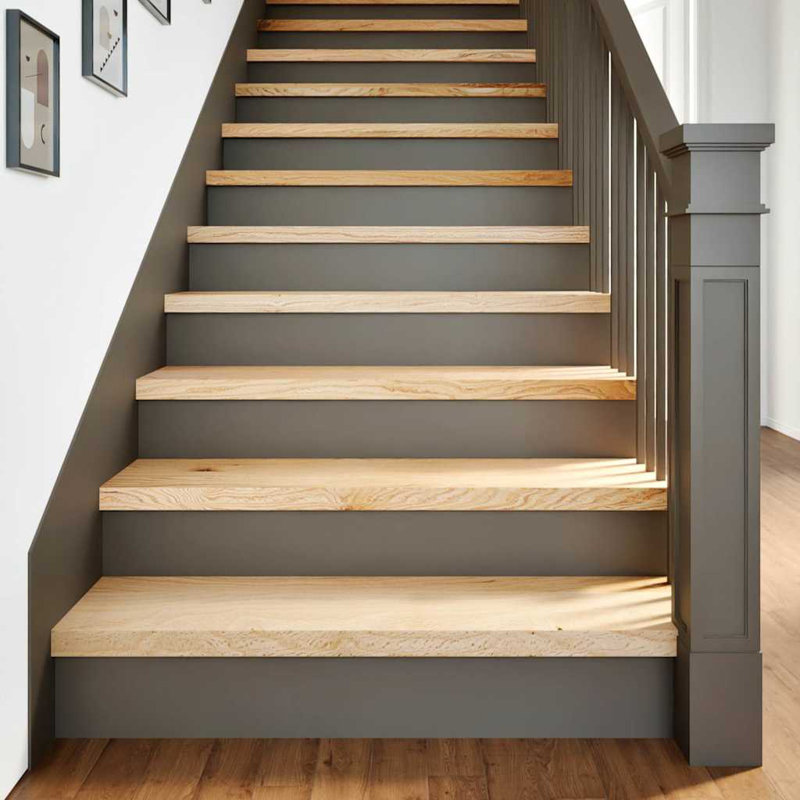 Ensemble de 12 marches d'escalier en bois de chêne massif brun clair Vidaxl 35,4 x 11,8 x 0,8 po, Brun, 12 Pieces Included