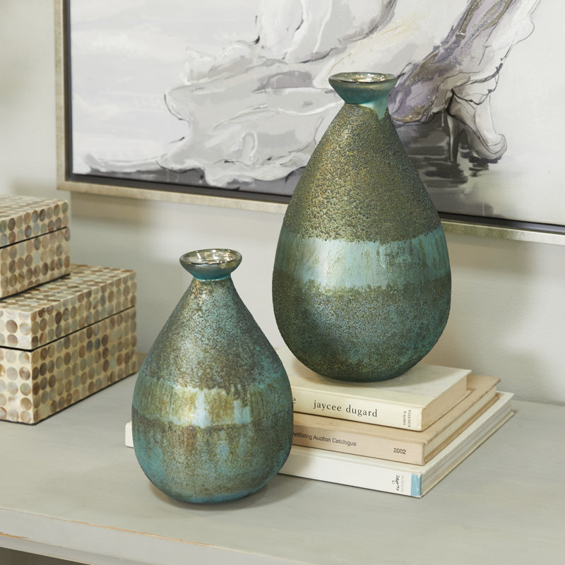 2 Piece Mateer 12.25" Glass Table Vase Set, Green
