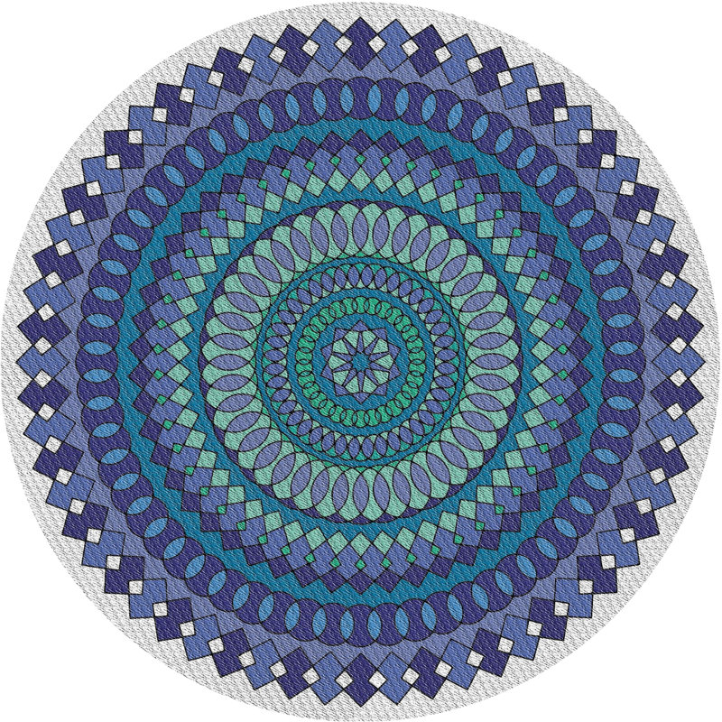 Fabriqué à la machine à partir de laine et de polyester gris/bleu/vert Tapis décoratif, Rond 5 pi