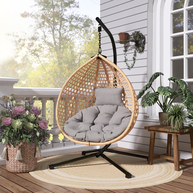 Fauteuil à œufs suspendu durable avec tissage en rotin, Gris