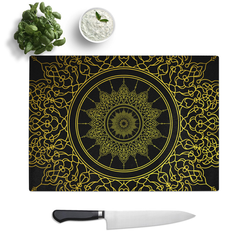 Ornamental Circles in Gold Chopping Board, 0.4cm H x 20cm W x 28.5cm L