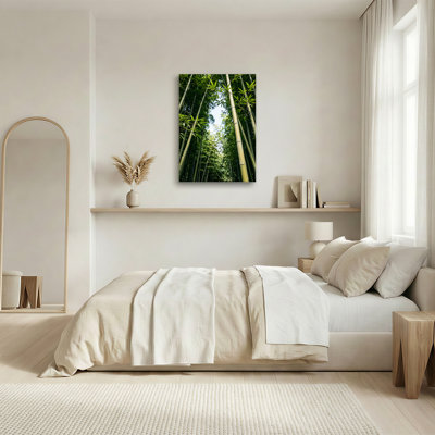 Vertical Green Bamboo Stalks Against Blue Sky Canvas Wall Art