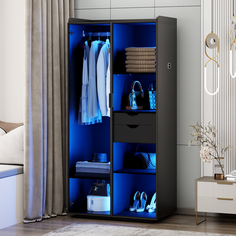 2 Door Manufactured Wood Wardrobe, Black
