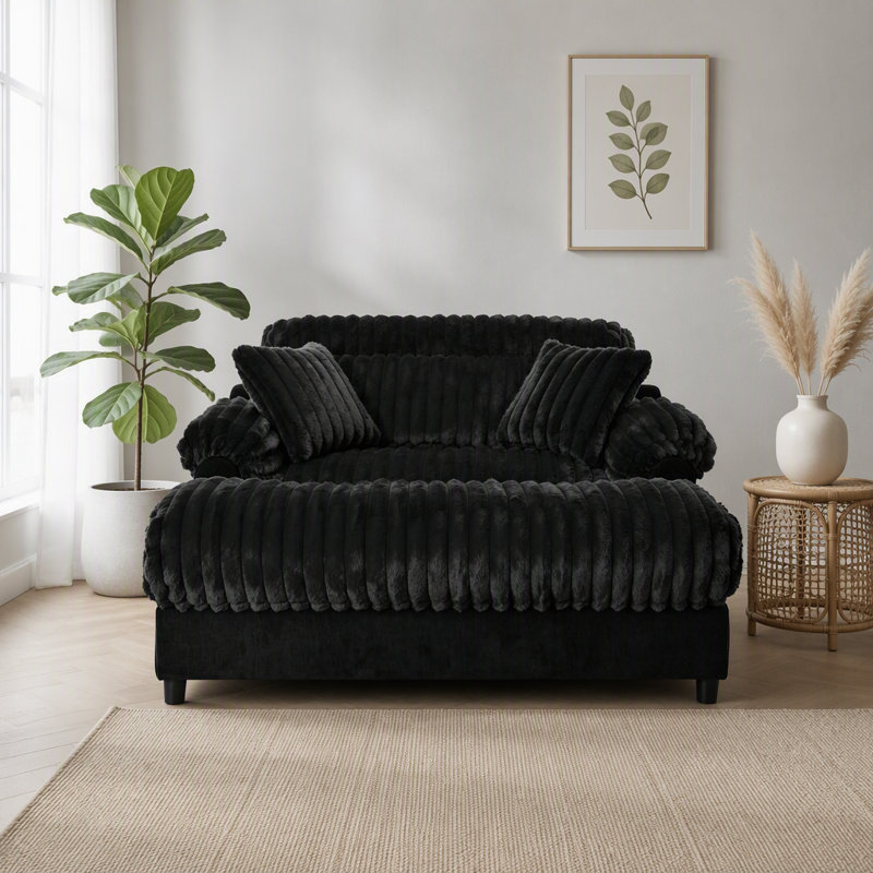 Canapé méridienne moderne de 62 pouces, modèle Cloud, revêtement en peluche confortable avec deux coussins décoratifs pour le salon