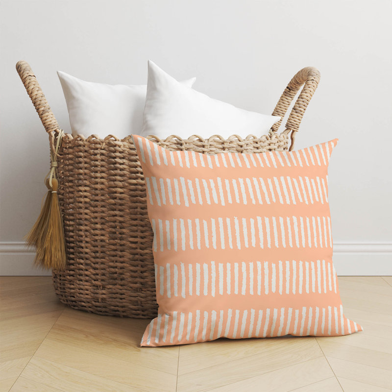 Coussin décoratif lignes d'escrime, Pêche / rayé orange, H 16 po x l 16 po