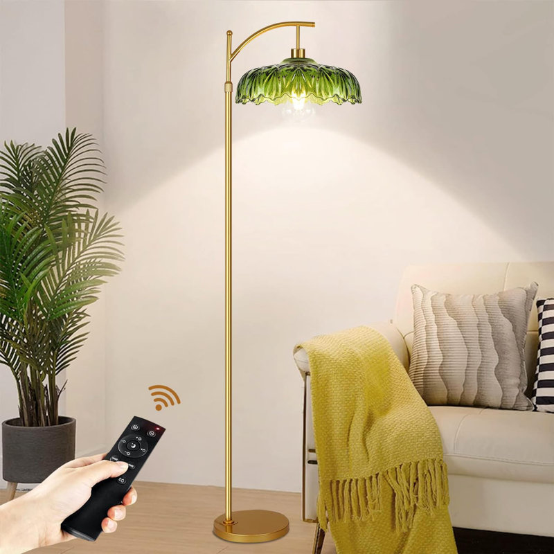 Glass Lampshade Retro Retro Curved Floor Light, Green