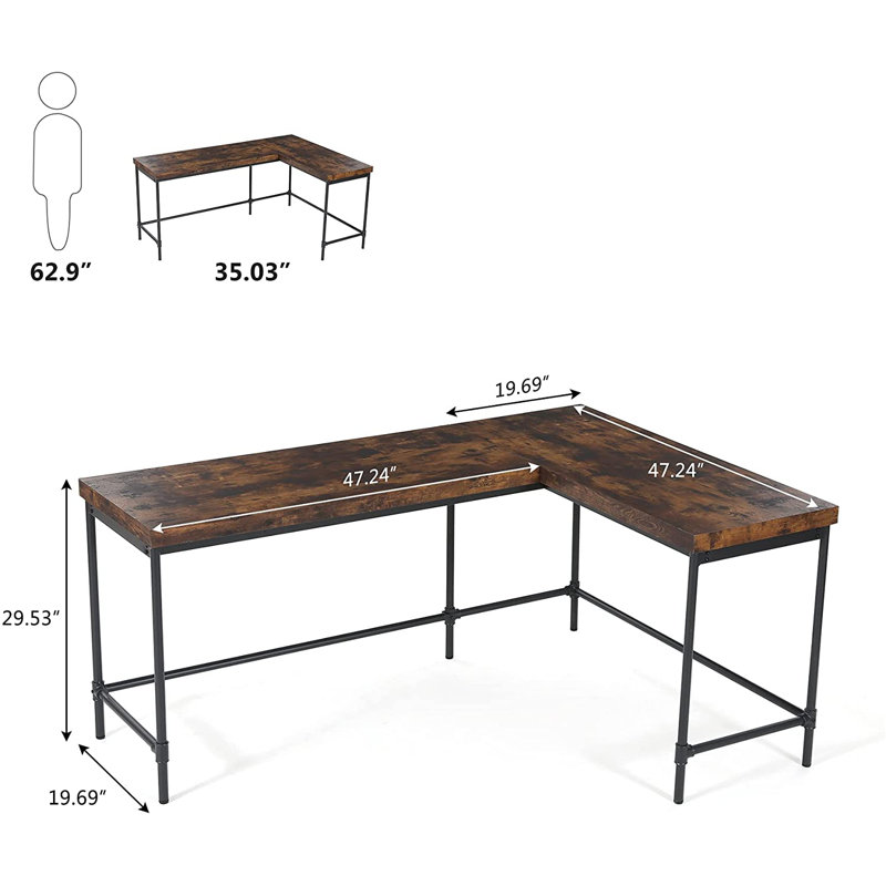 Arnisha L-Shaped Metal Base Computer Desk