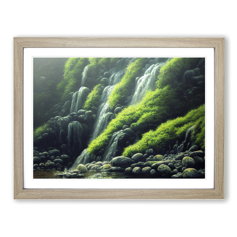 Waterfall Vol.1 - Single Picture Frame Print, 25cm H x 34cm W, Oak