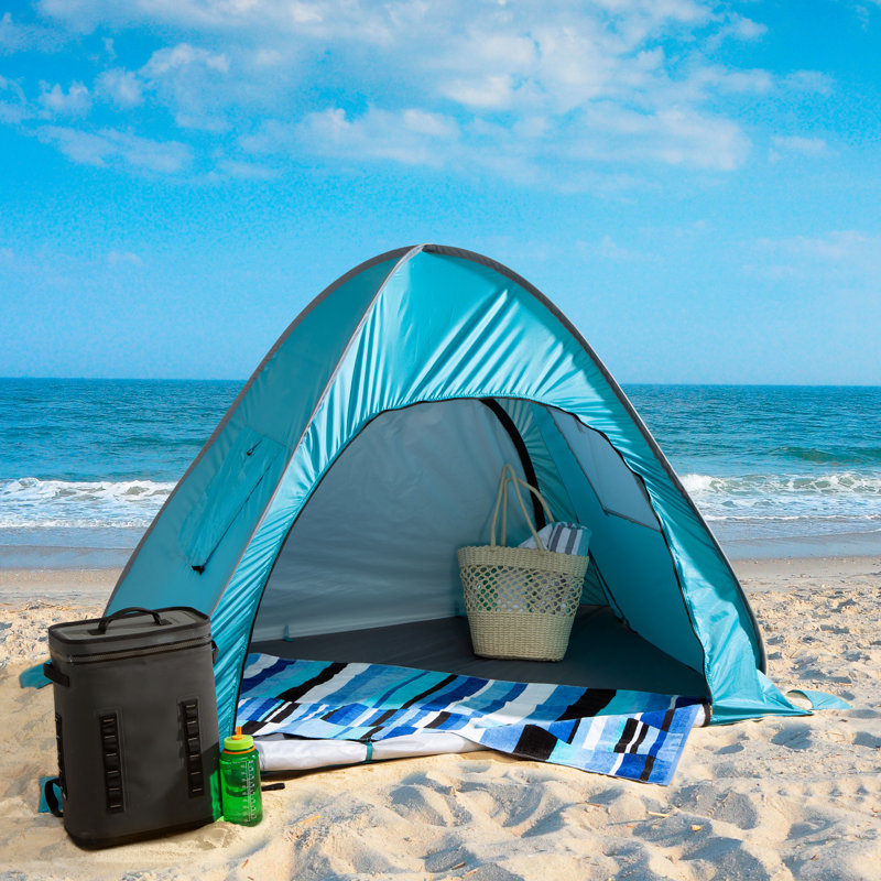 Blue 2-Person Pop-Up Beach Tent with Carry Bag