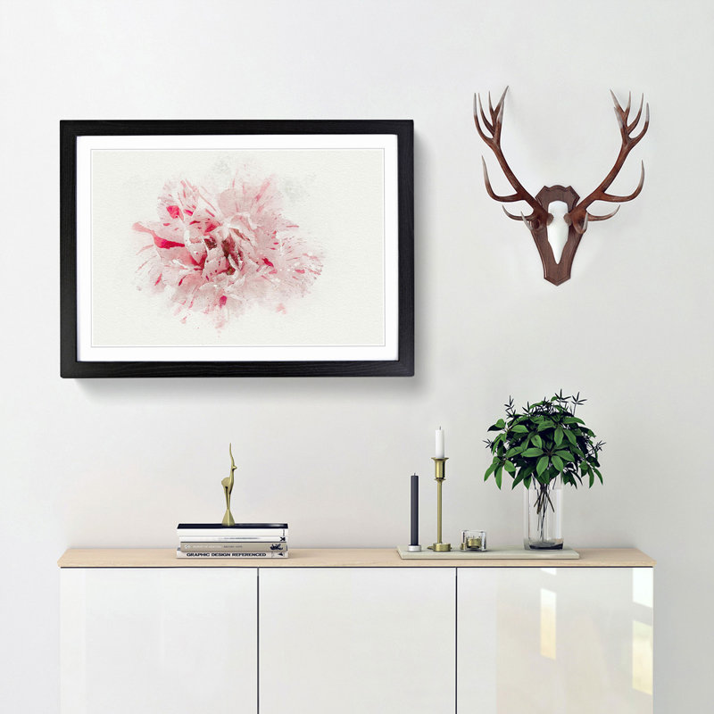 Striking White and Pink Carnation in Abstract - Picture Frame Graphic Art Print, Black Framed, 62cm H x 87cm W x 2cm D