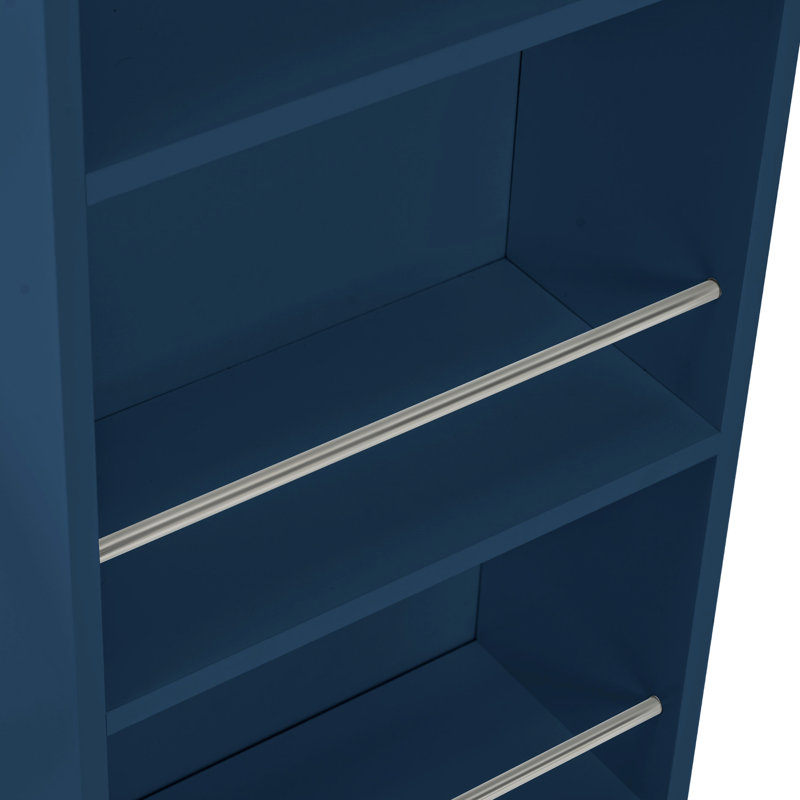 Îlot de cuisine réglable avec lumières DEL, prises de courant, portes en verre cannelé, porte moderne bleu marine, armoire, rangement