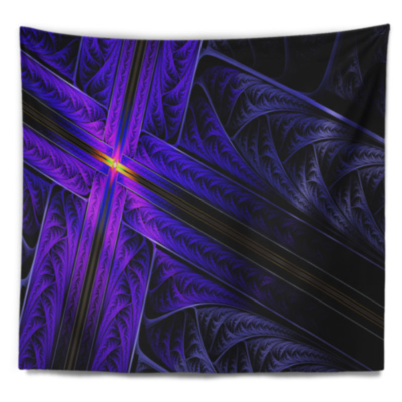 Tapisserie en croix à motif fractal bleu vif, H 78 po x l 92 po