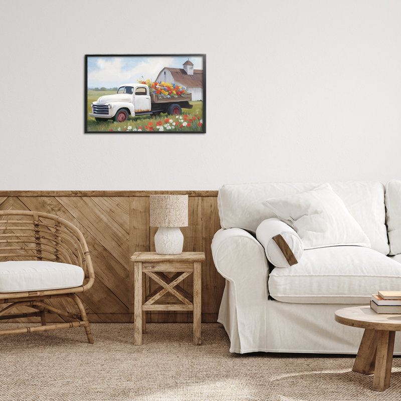 Giclée encadrée par camion blanc, design par Kim Allen, H 12 po x l 18 po, Giclée encadrée noir minuit
