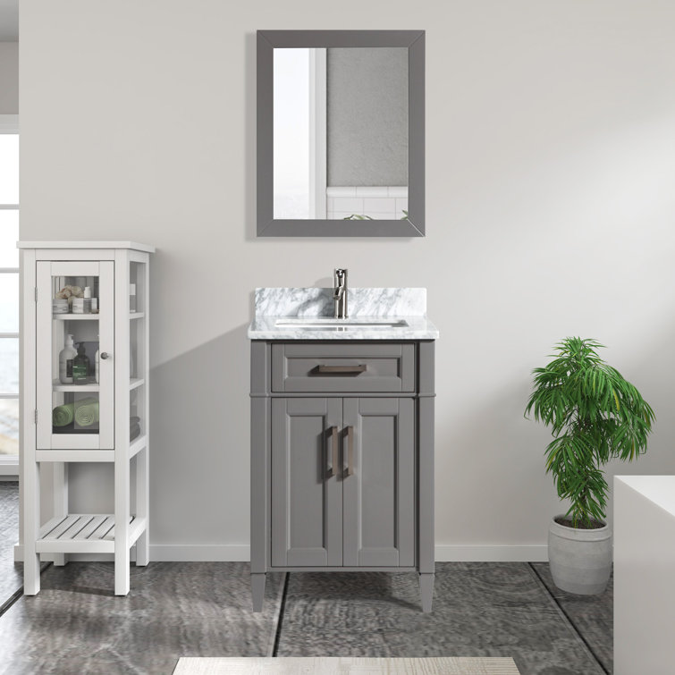 Lachine 24'' Single Bathroom Vanity with Carrara Marble Top with Mirror