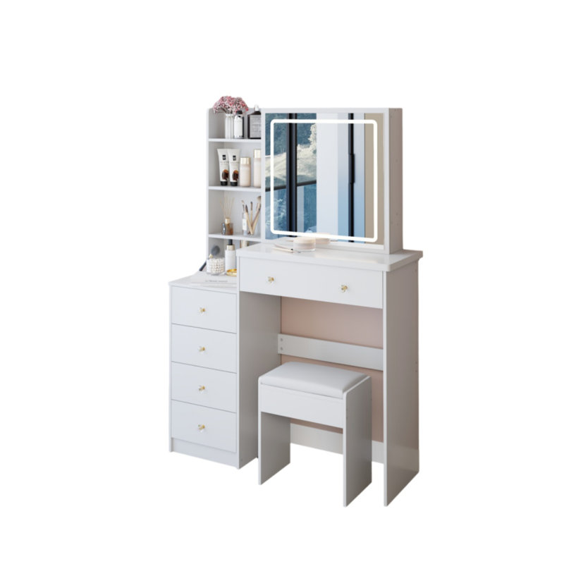 Grande commode de 41 po avec miroir tactile surdimensionné à gauche 41 po, Blanc