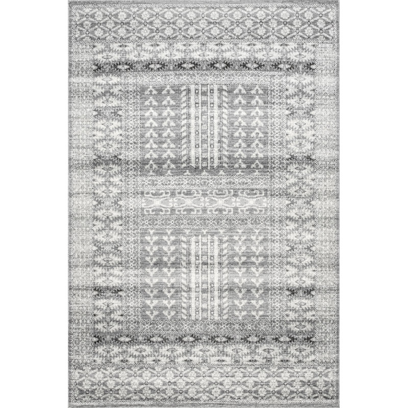 Tapis gris / blanc cassé Hilburn Southwestern, Rectangle l 4 pi x L 6 pi