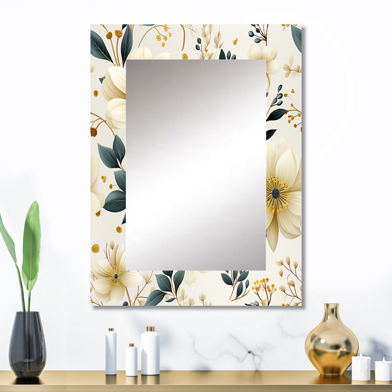 Anays Floral Vine Delight Serenity - miroir floral, miroir mural décoratif de campagne, impression d'art en métal