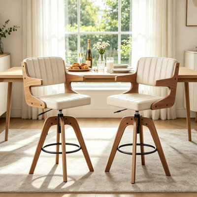 Ensemble de tabourets de bar à hauteur de comptoir de style Mid-Century de 2360 ° avec pieds en bois et fauteuils en similicuir rembourrés avec dossier