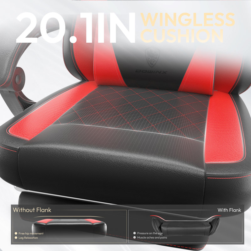 Ergonomic Gaming Chair With Pocket Spring Cushion & Massage Lumbar Support - High Back Office Computer Chair With Footrest For Adults, 300LBS Capacity, Leather Design