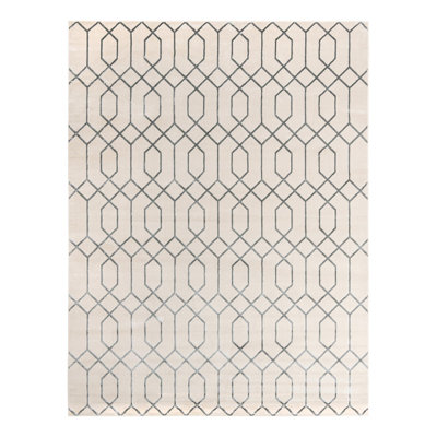 Glam Geometric White Silver Area Rug