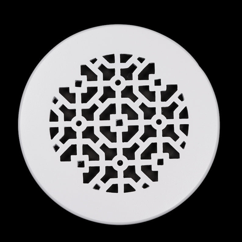 Grille ronde en fonte d'aluminium de 6 po Achtek (7 1/2 po au total) thermolaquée pour plancher, Noir thermolaqué