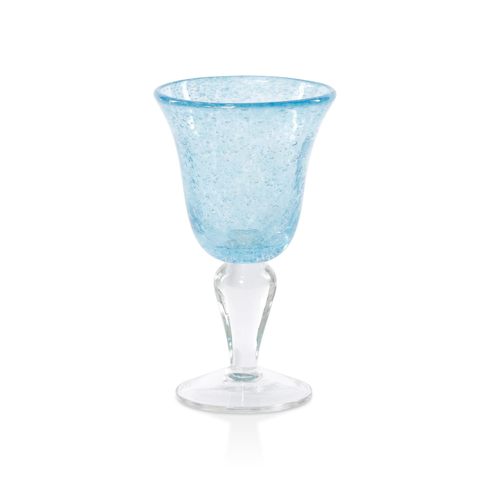 Antibes Bubble Wine Glasses, Set of 4, Blue with Clear Base