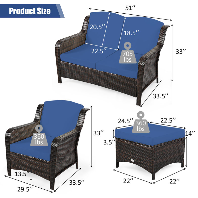 Aighan 6 - Person Patio Conversation Set with Cushions, Navy