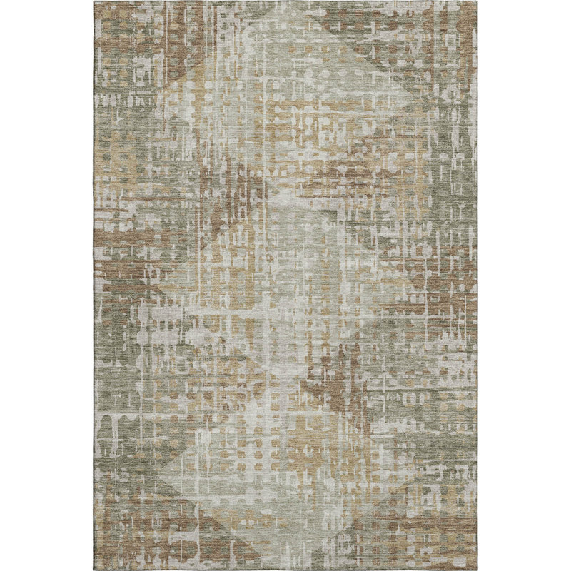 Premium Machine Washable Mayfield AMF2026 Geometric Rug, Aloe, 2'6" x 3'10"