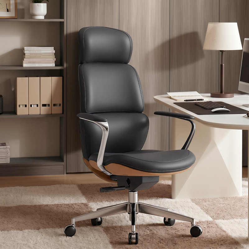  Fauteuil de direction en cuir véritable, fauteuil de bureau ergonomique pivotant, fauteuil de bureau inclinable et inclinable, alu