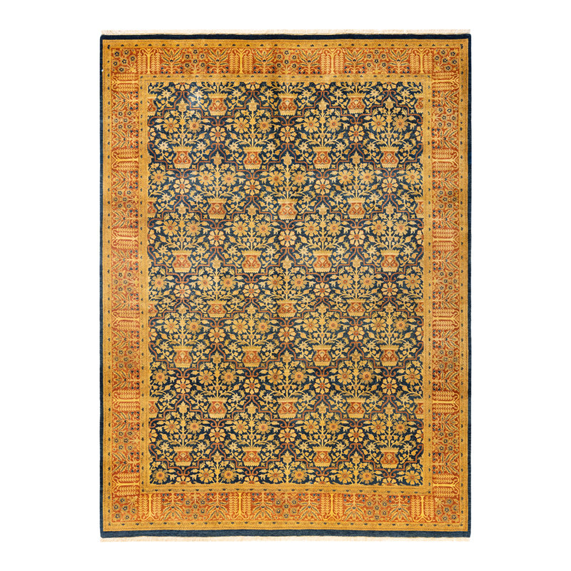 Tapis unique noué à la main bleu de 6 pi 2 po x 8 pi 7 po Briaca
