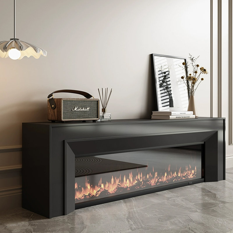 Foyer en bois massif noir avec meuble télé, H 23,62 po x l 78,74 po x P 12,6 po, Noir