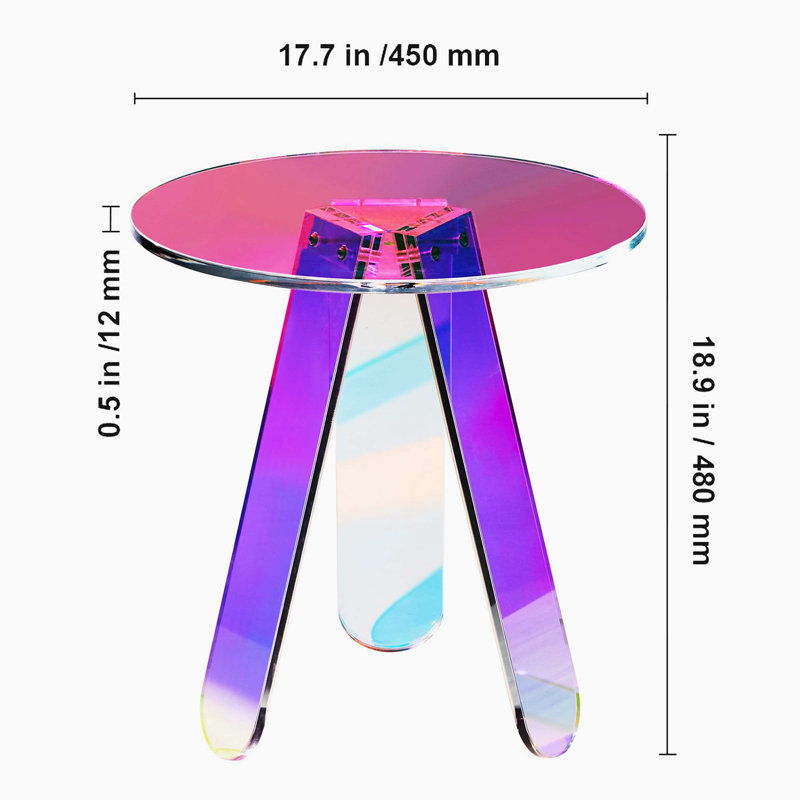 Iridescent Acrylic Side Table, Clear Rainbow Acrylic End Table