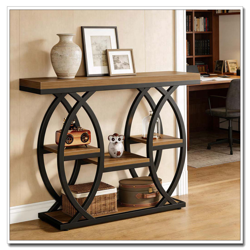 Classic Entryway Table,Practical Console Table, Black+Brown