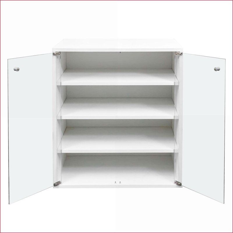 Boîte de rangement pour chaussures avec lumières DEL RVB, organisateur empilable à 4 niveaux avec porte en verre trempé | Minimaliste | Panneau de particules et panneau de fibres à densité moyenne