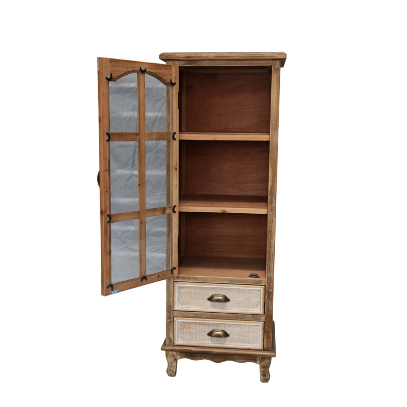 Armoire de rangement rustique en bois avec porte découpée décorative et 3 tiroirs, organisateur peu encombrant, Blanc ancien
