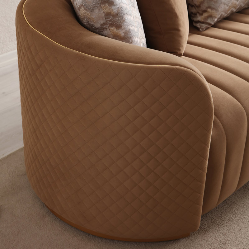 Ariana 83'' Velvet Round Arm Loveseat, 31" H x 97" W x 35" D, Caramel