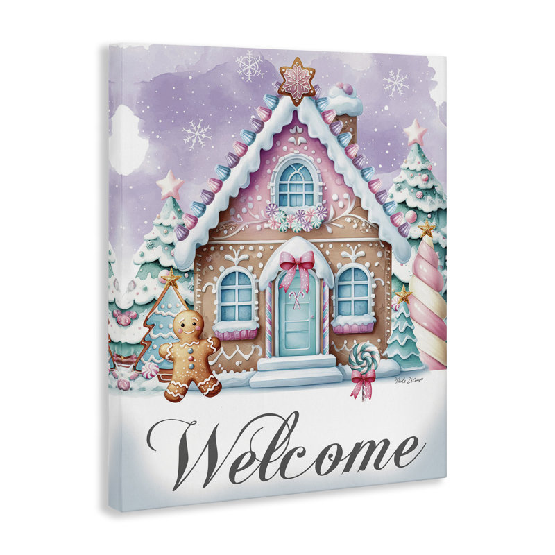 «Welcome Gingerbread House», art mural sur toile par Nicole DeCamp, H 48 po x l 36 po