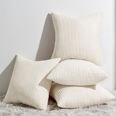 Beige Cream Pillow Case, Set Of 4 Soft Velvet Modern Double Sided Design, Sofa Bedroom Home Decor, Not Including Pillow Cushion (18X18 Inches)